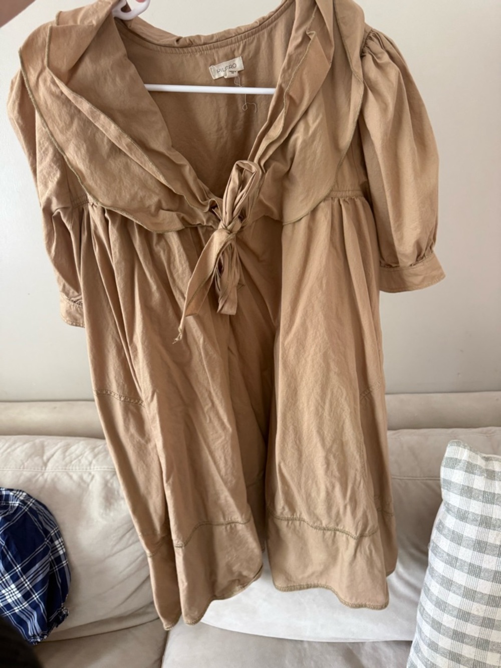 Pilcro Sailor Collar Tie Front Dress in Camel